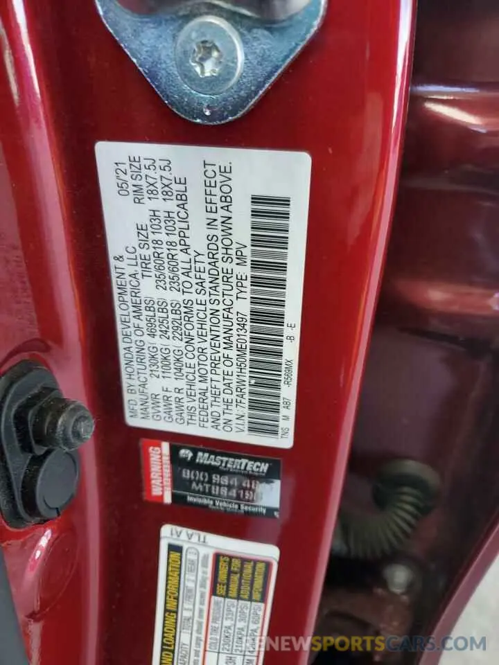 15 fotografías del automóvil dañado 7FARW1H50ME013497 HONDA CRV 2021