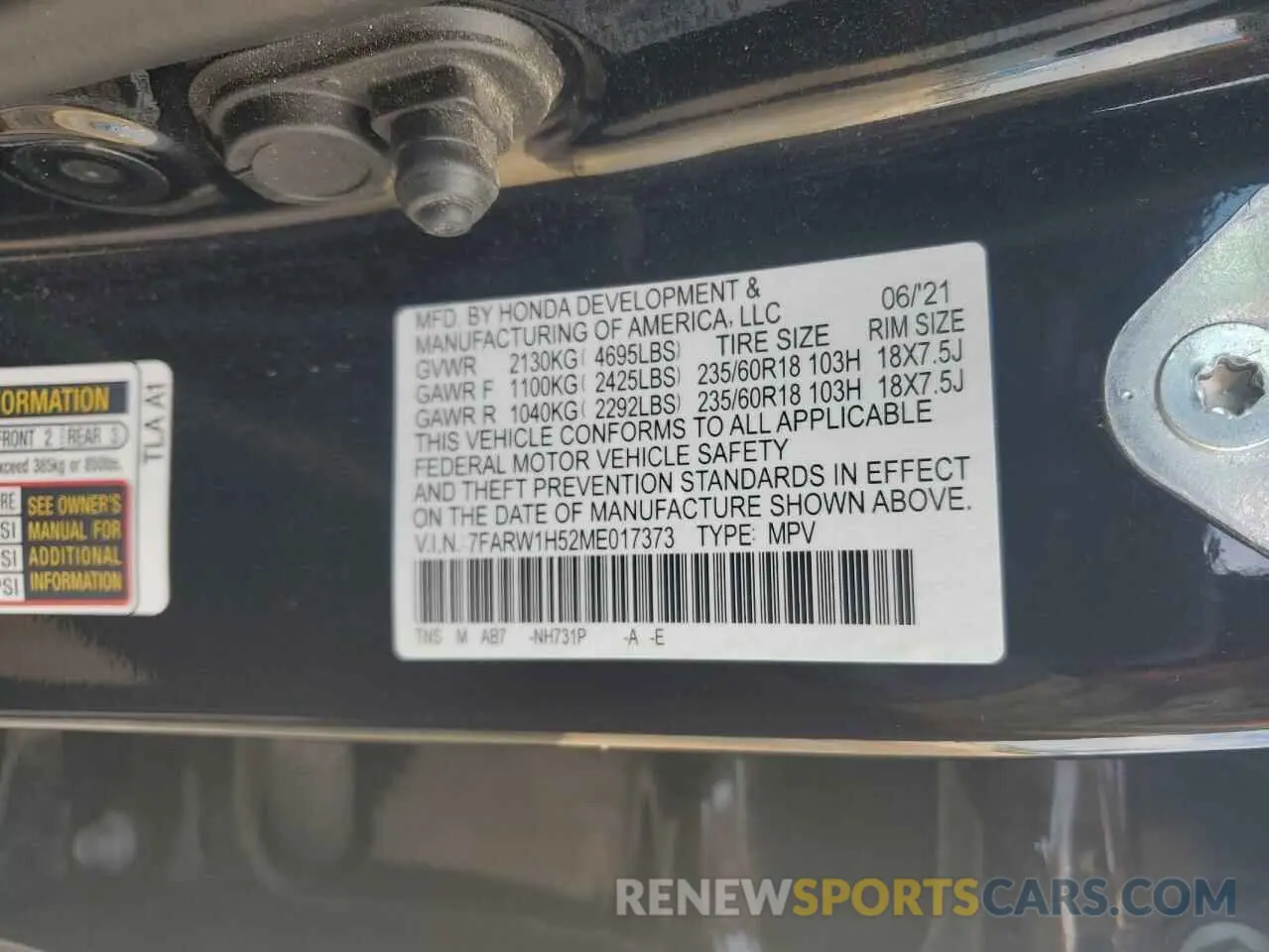 12 fotografías del automóvil dañado 7FARW1H52ME017373 HONDA CRV 2021