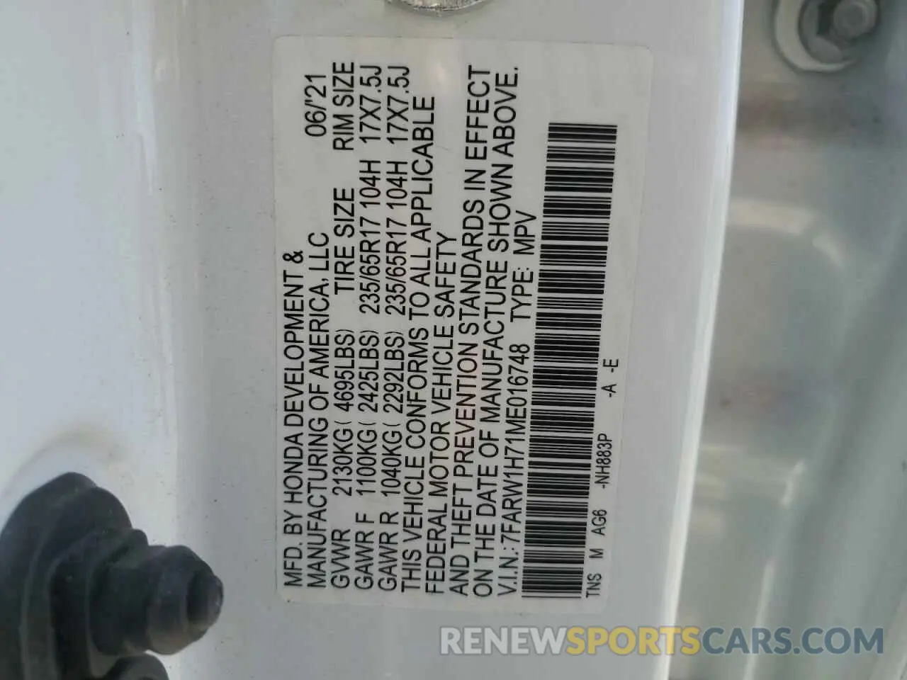 13 fotografías del automóvil dañado 7FARW1H71ME016748 HONDA CRV 2021