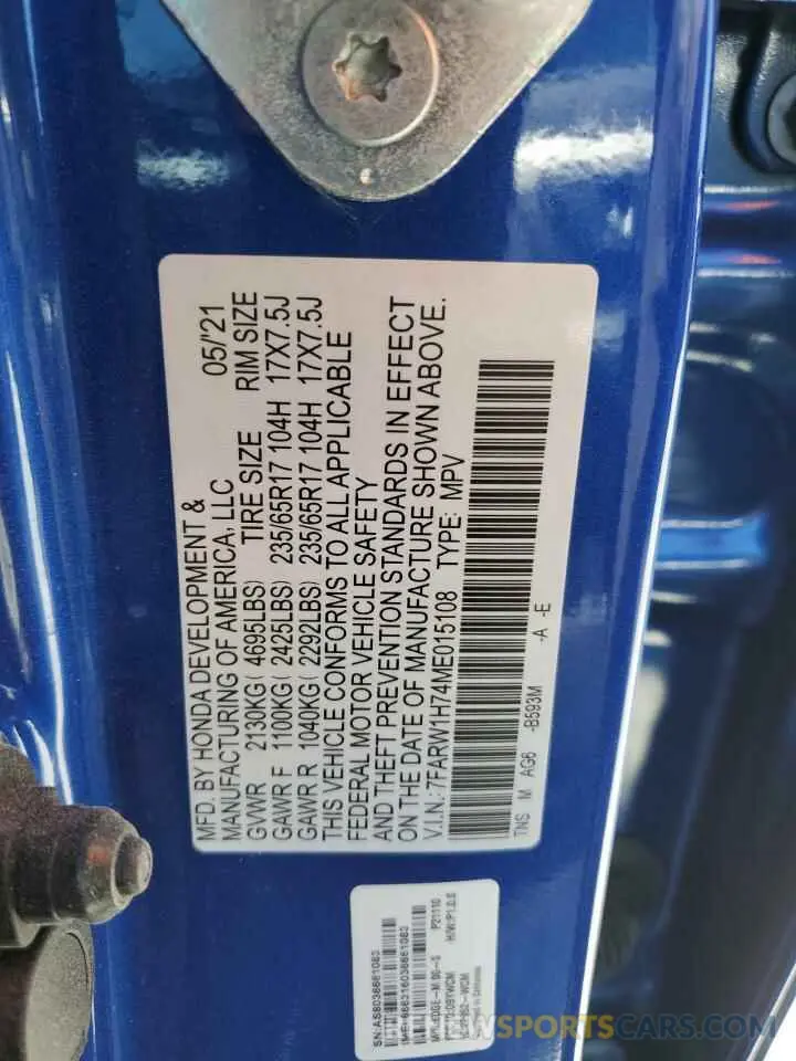 13 fotografías del automóvil dañado 7FARW1H74ME015108 HONDA CRV 2021