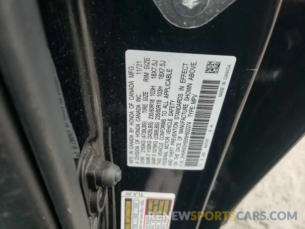 13 fotografías del automóvil dañado 2HKRW2H55NH602274 HONDA CRV 2022