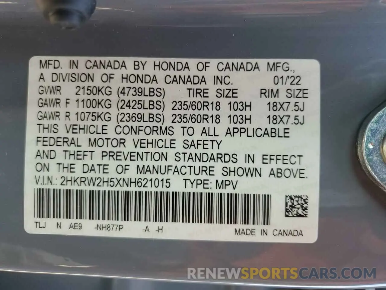 13 fotografías del automóvil dañado 2HKRW2H5XNH621015 HONDA CRV 2022