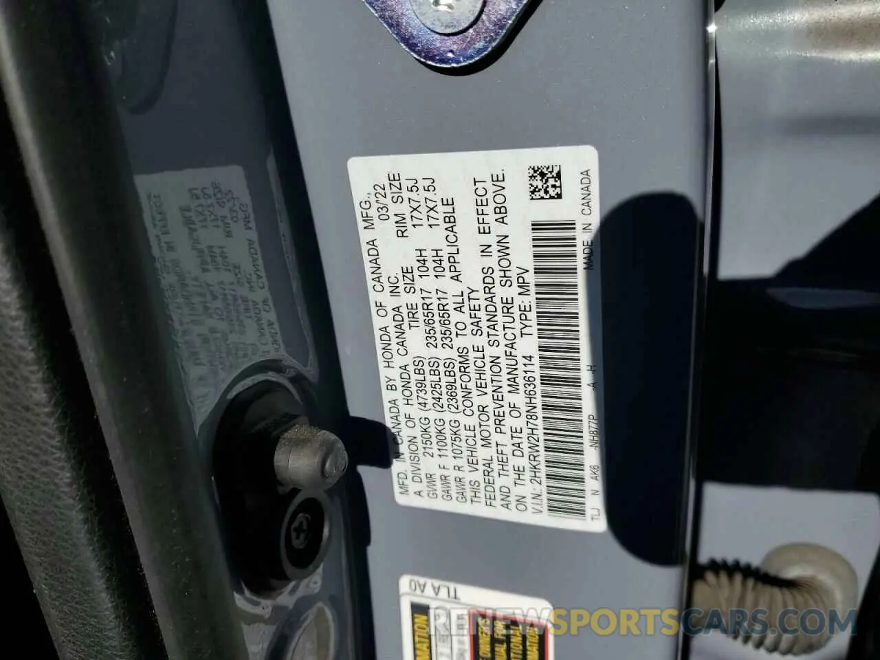 13 fotografías del automóvil dañado 2HKRW2H78NH636114 HONDA CRV 2022