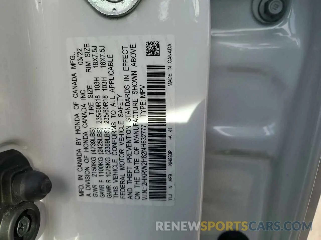 13 fotografías del automóvil dañado 2HKRW2H82NH632777 HONDA CRV 2022