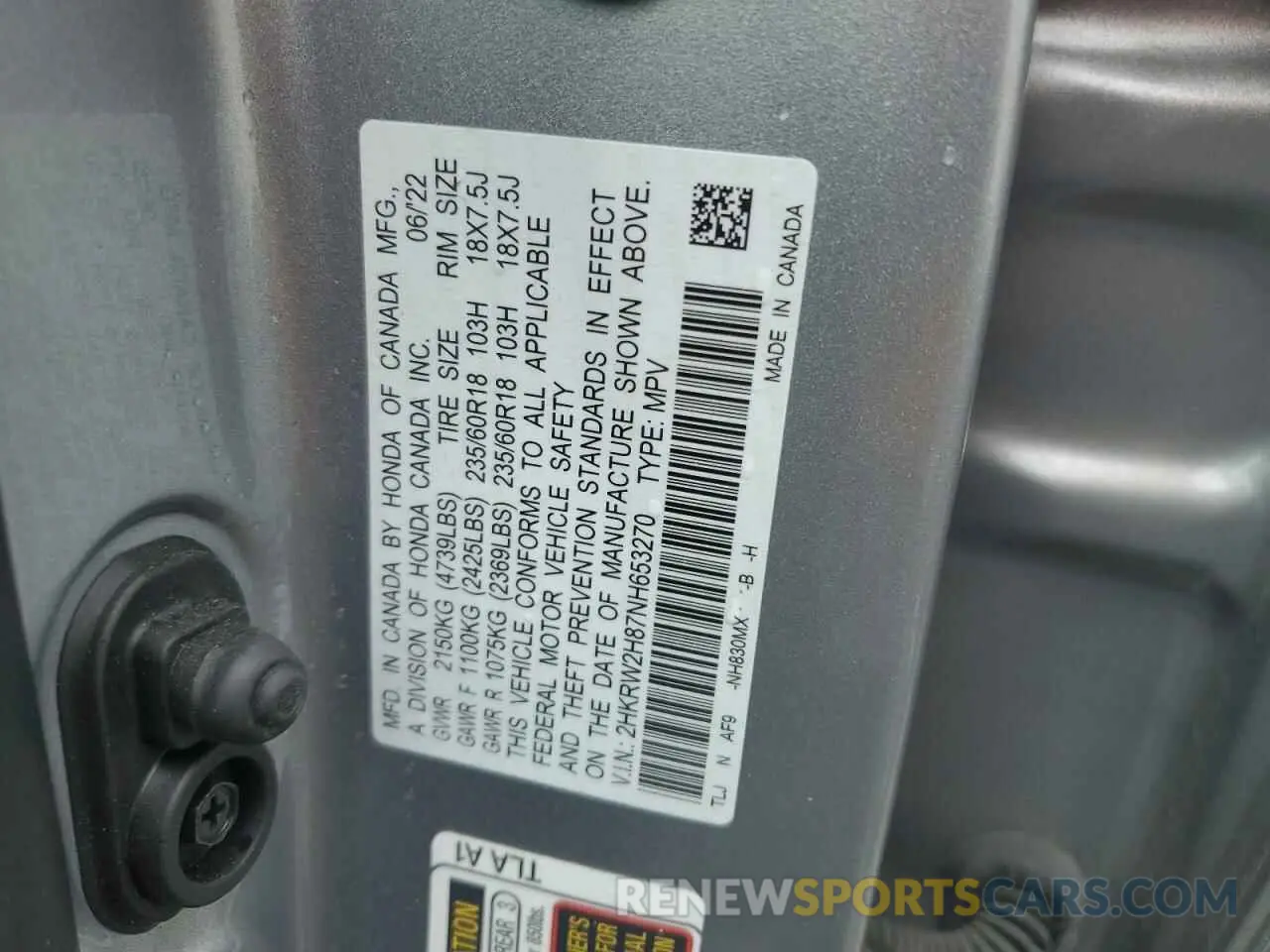 13 fotografías del automóvil dañado 2HKRW2H87NH653270 HONDA CRV 2022