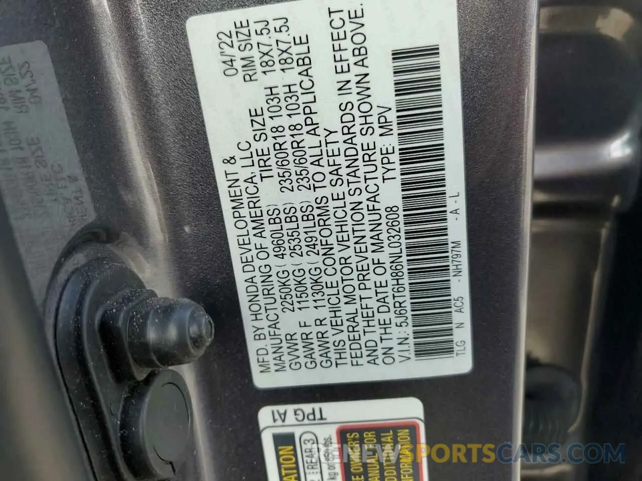 12 fotografías del automóvil dañado 5J6RT6H86NL032608 HONDA CRV 2022
