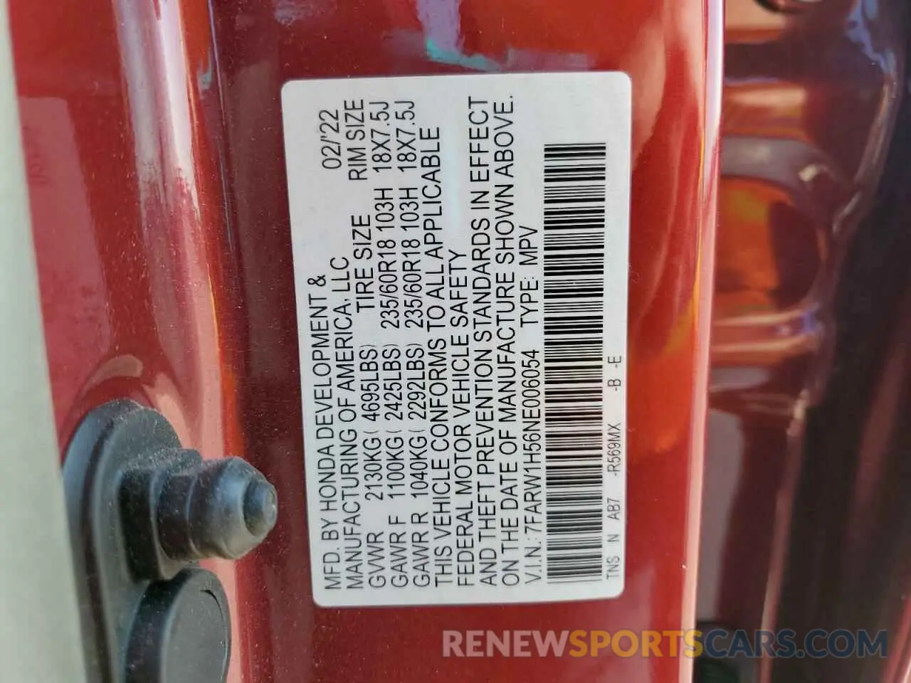 14 fotografías del automóvil dañado 7FARW1H56NE006054 HONDA CRV 2022