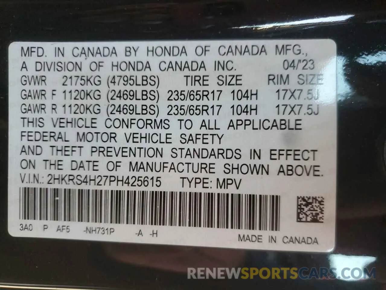 15 fotografías del automóvil dañado 2HKRS4H27PH425615 HONDA CRV 2023