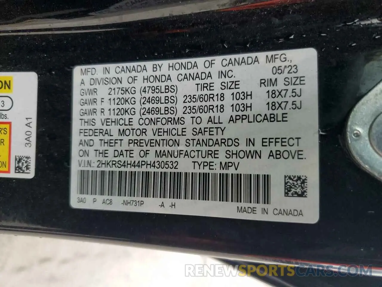 15 fotografías del automóvil dañado 2HKRS4H44PH430532 HONDA CRV 2023