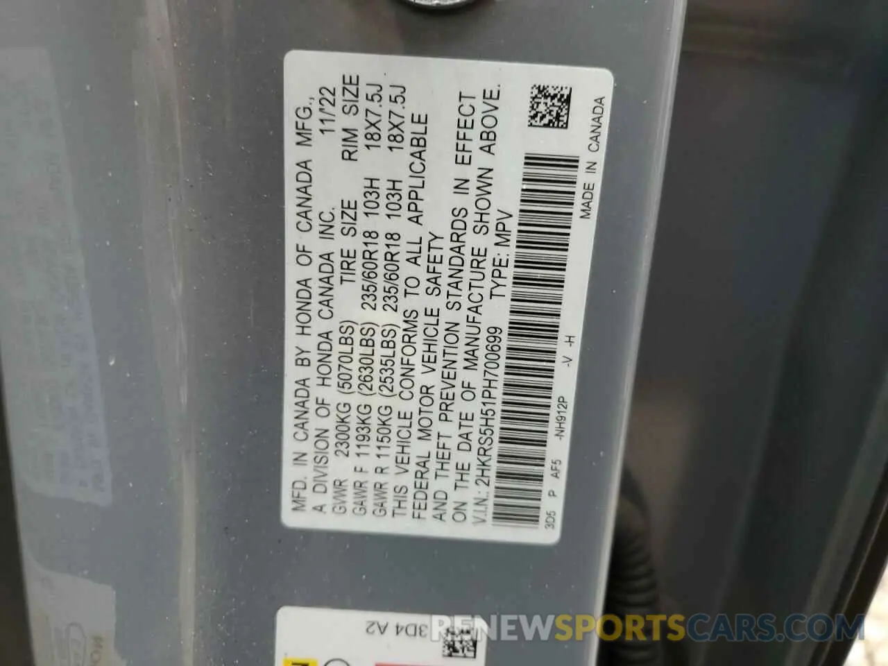 13 fotografías del automóvil dañado 2HKRS5H51PH700699 HONDA CRV 2023