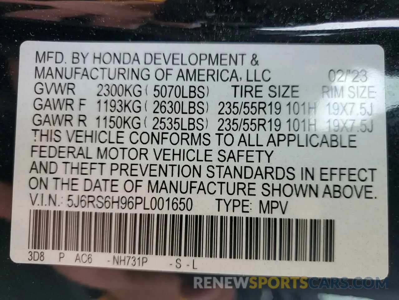 12 fotografías del automóvil dañado 5J6RS6H96PL001650 HONDA CRV 2023