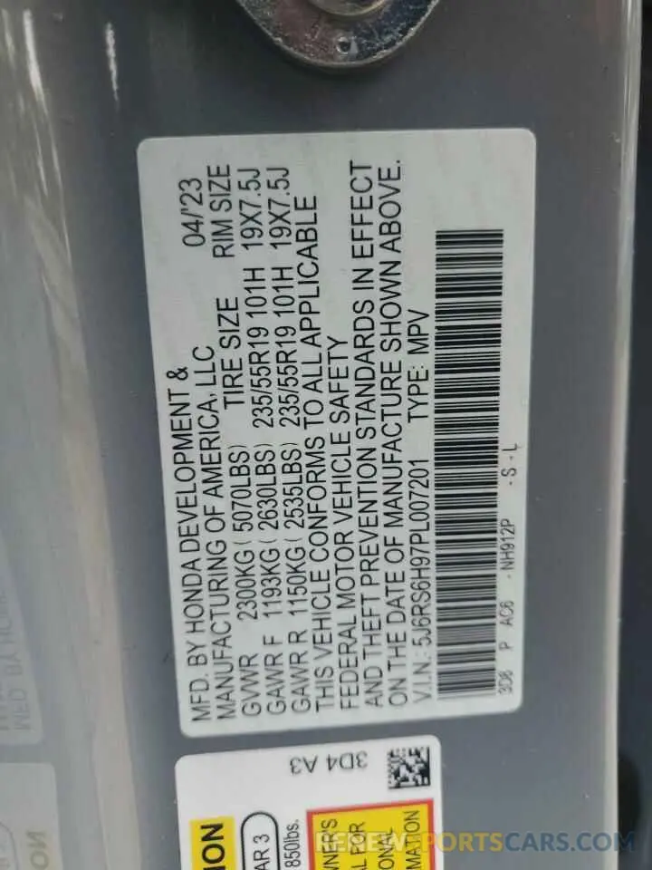 12 fotografías del automóvil dañado 5J6RS6H97PL007201 HONDA CRV 2023