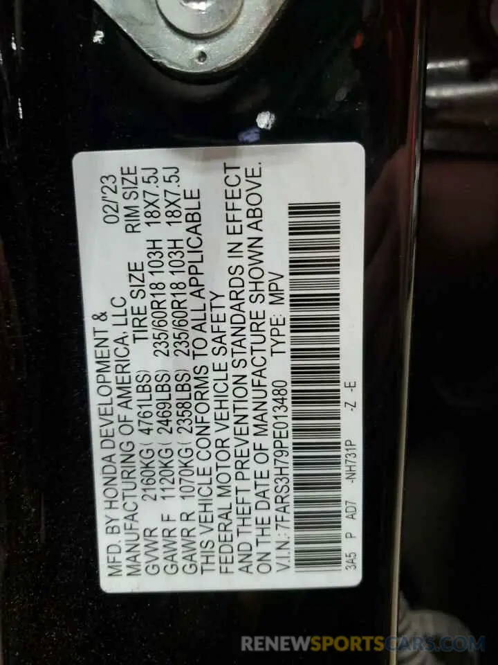 12 fotografías del automóvil dañado 7FARS3H79PE013480 HONDA CRV 2023