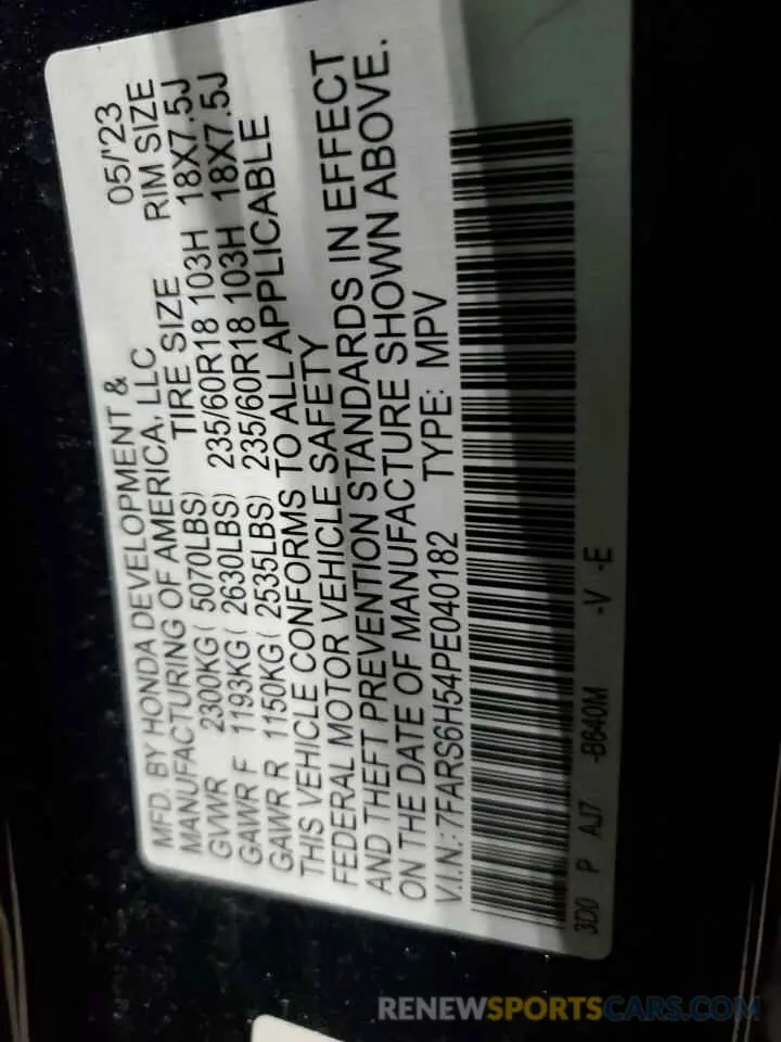 14 fotografías del automóvil dañado 7FARS6H54PE040182 HONDA CRV 2023
