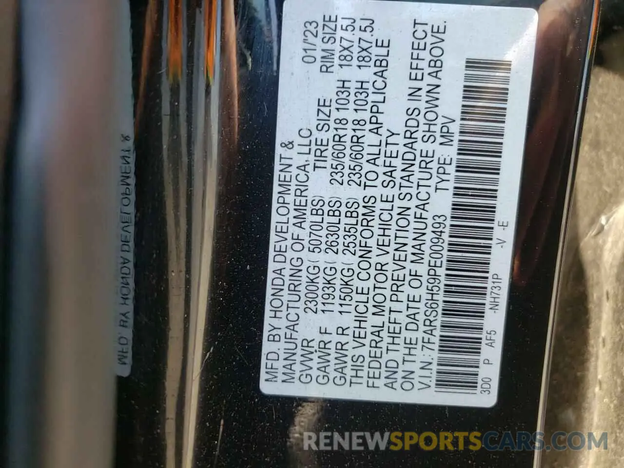 12 fotografías del automóvil dañado 7FARS6H59PE009493 HONDA CRV 2023