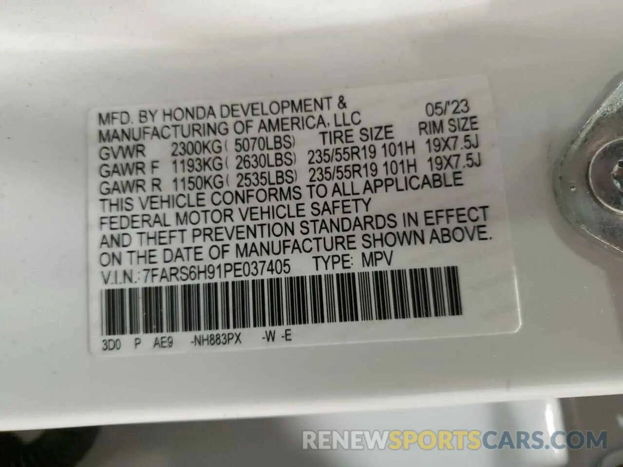 14 fotografías del automóvil dañado 7FARS6H91PE037405 HONDA CRV 2023