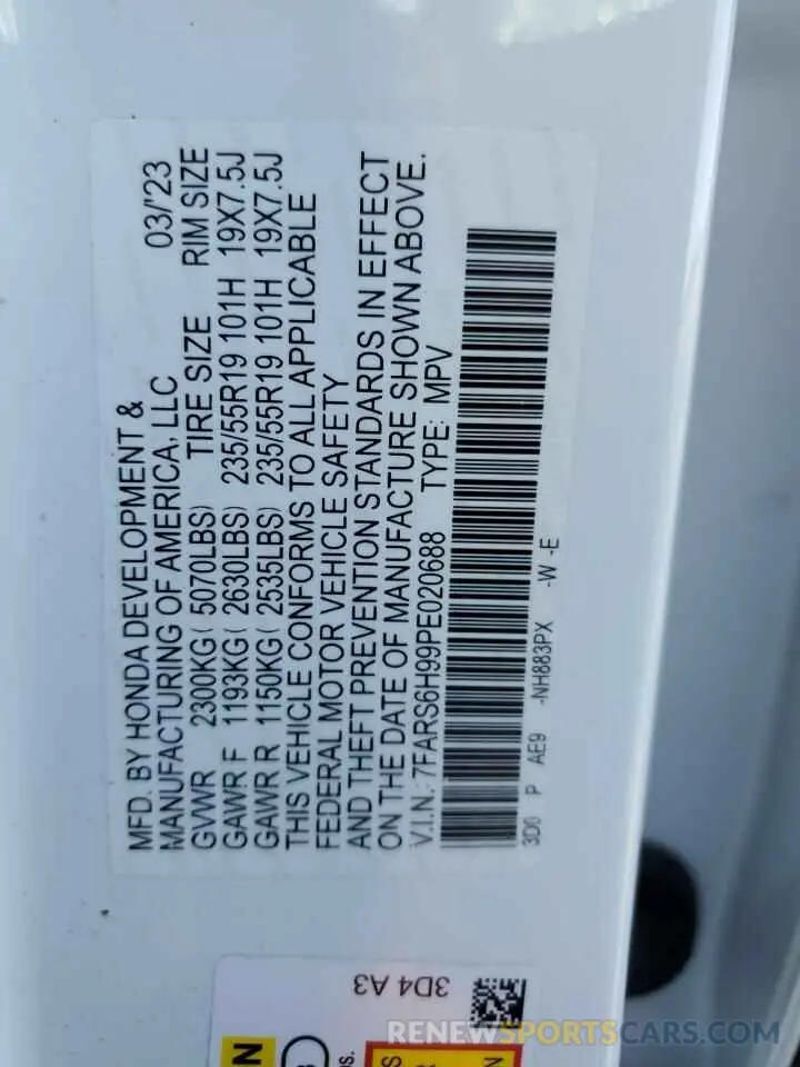 13 fotografías del automóvil dañado 7FARS6H99PE020688 HONDA CRV 2023