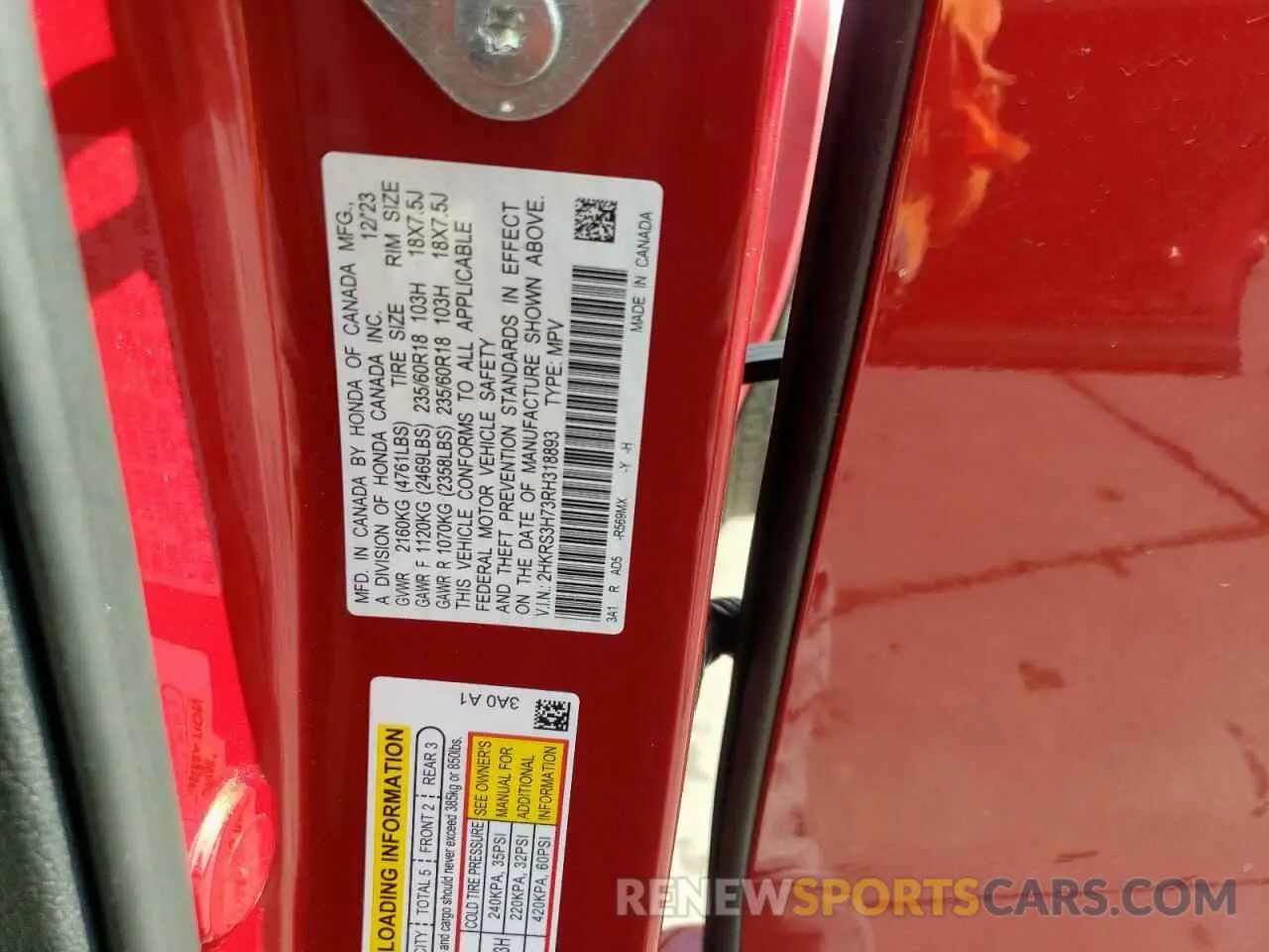 15 fotografías del automóvil dañado 2HKRS3H73RH318893 HONDA CRV 2024