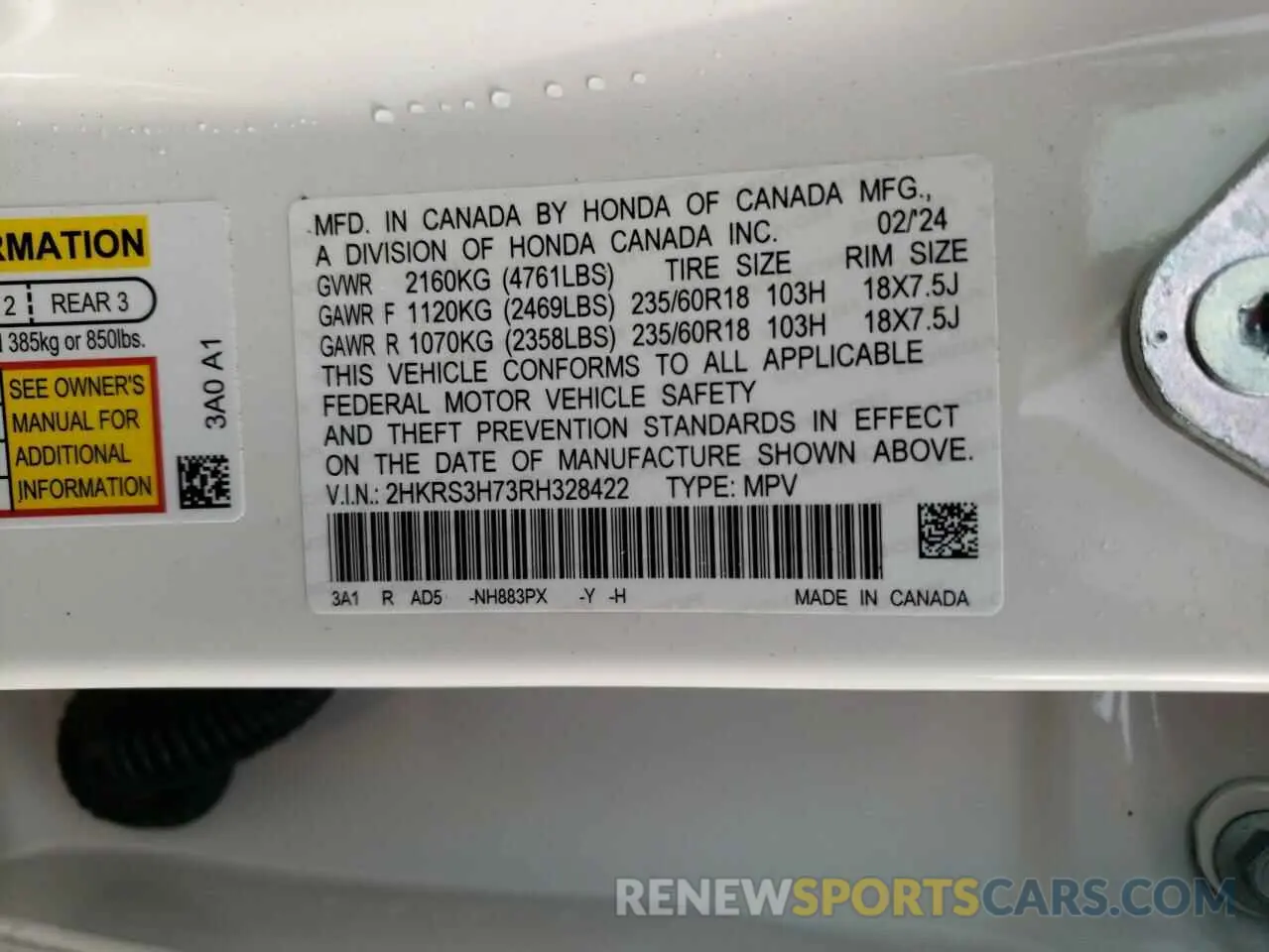 15 fotografías del automóvil dañado 2HKRS3H73RH328422 HONDA CRV 2024