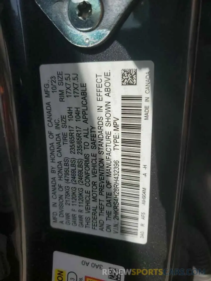 13 fotografías del automóvil dañado 2HKRS4H28RH432396 HONDA CRV 2024