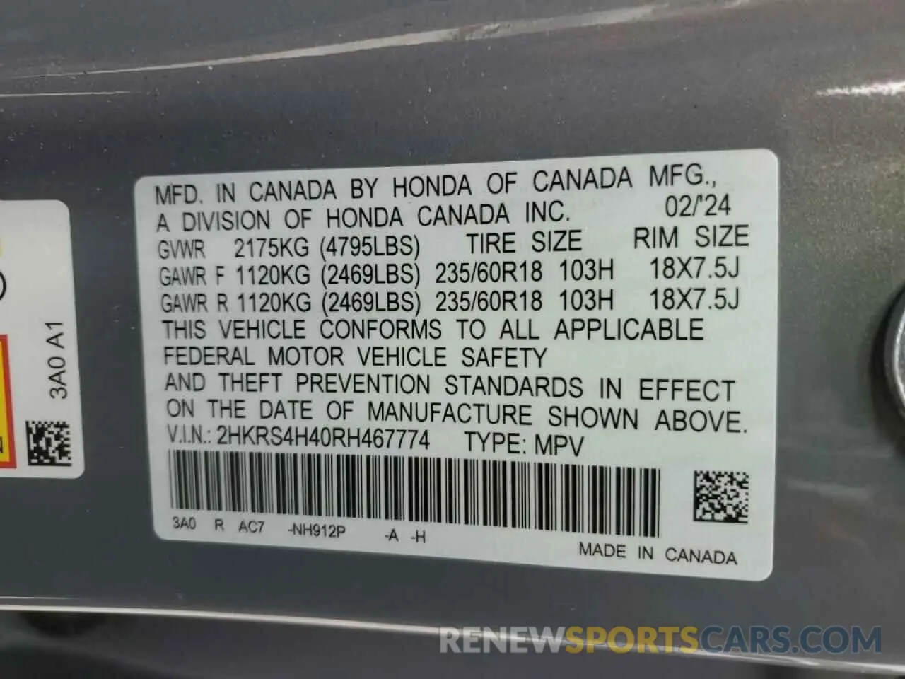 13 fotografías del automóvil dañado 2HKRS4H40RH467774 HONDA CRV 2024