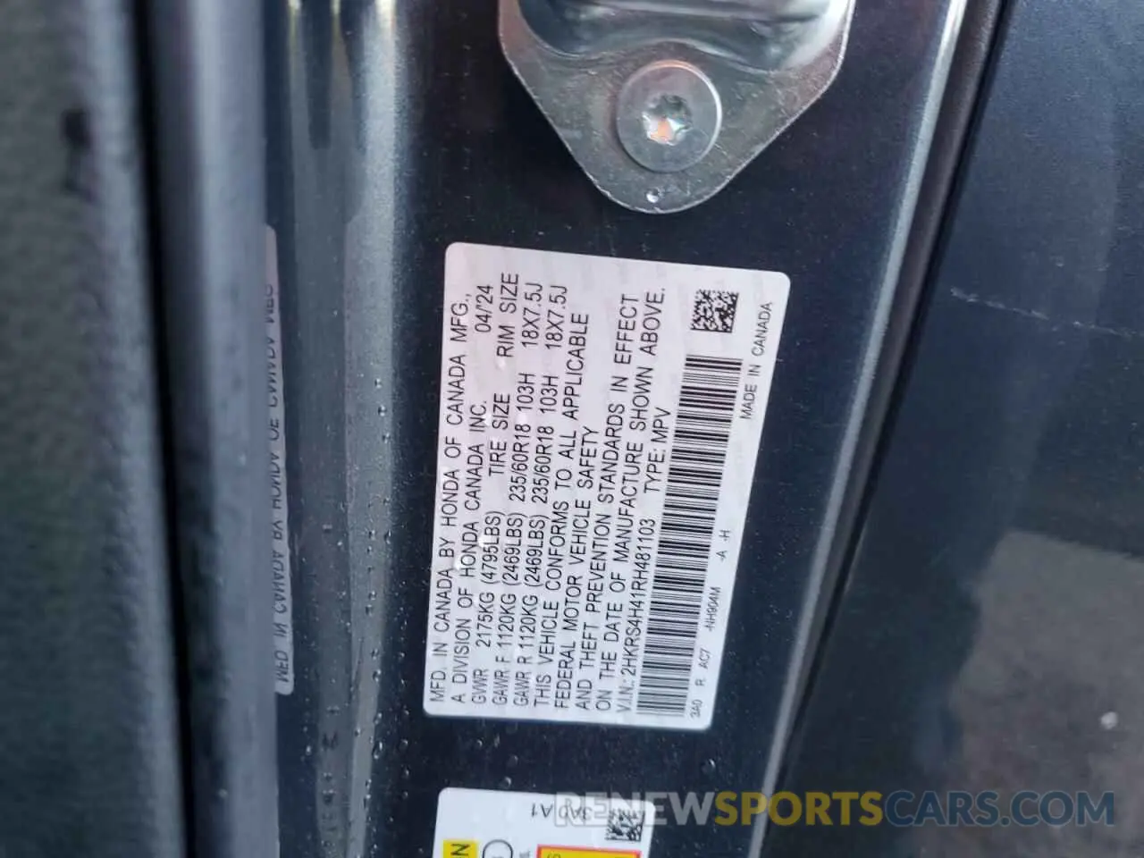 13 fotografías del automóvil dañado 2HKRS4H41RH481103 HONDA CRV 2024