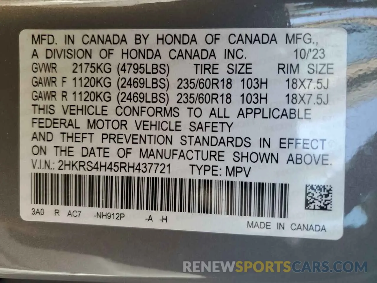 15 fotografías del automóvil dañado 2HKRS4H45RH437721 HONDA CRV 2024