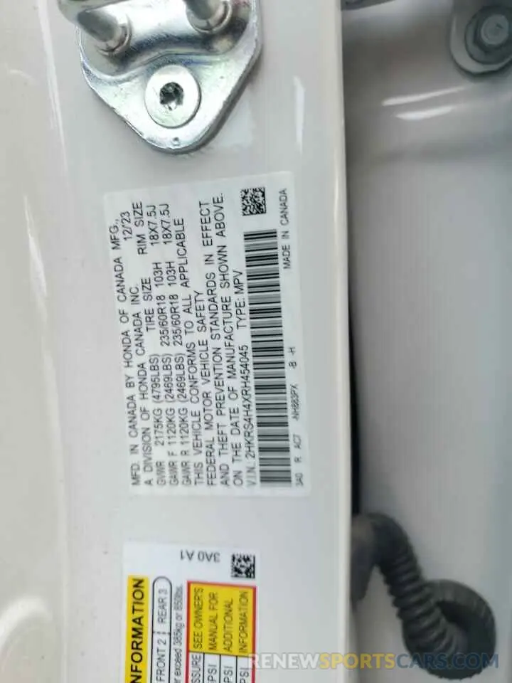 12 fotografías del automóvil dañado 2HKRS4H4XRH454045 HONDA CRV 2024