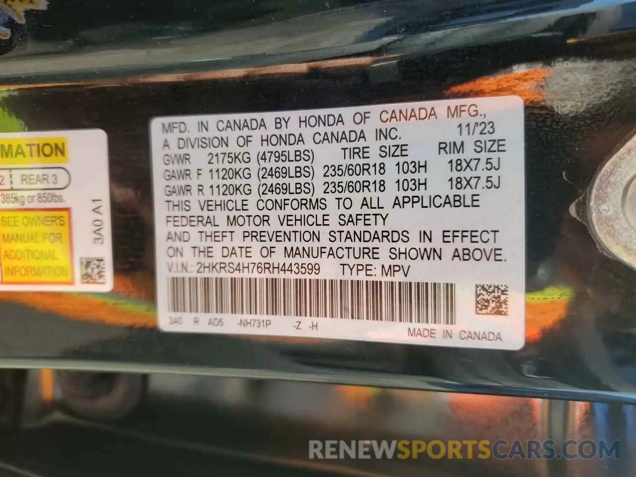 14 fotografías del automóvil dañado 2HKRS4H76RH443599 HONDA CRV 2024