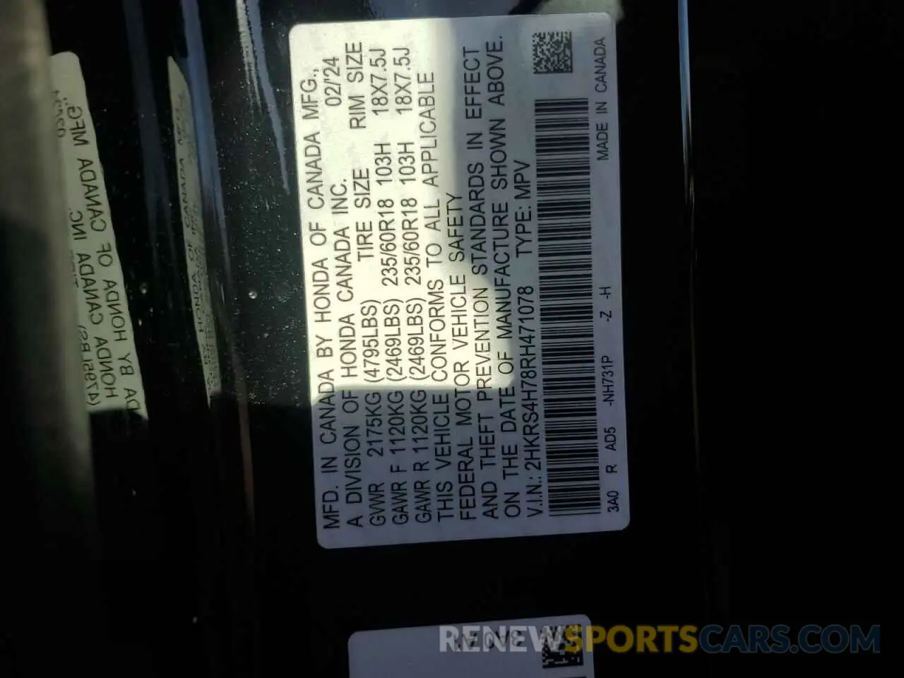 13 fotografías del automóvil dañado 2HKRS4H78RH471078 HONDA CRV 2024