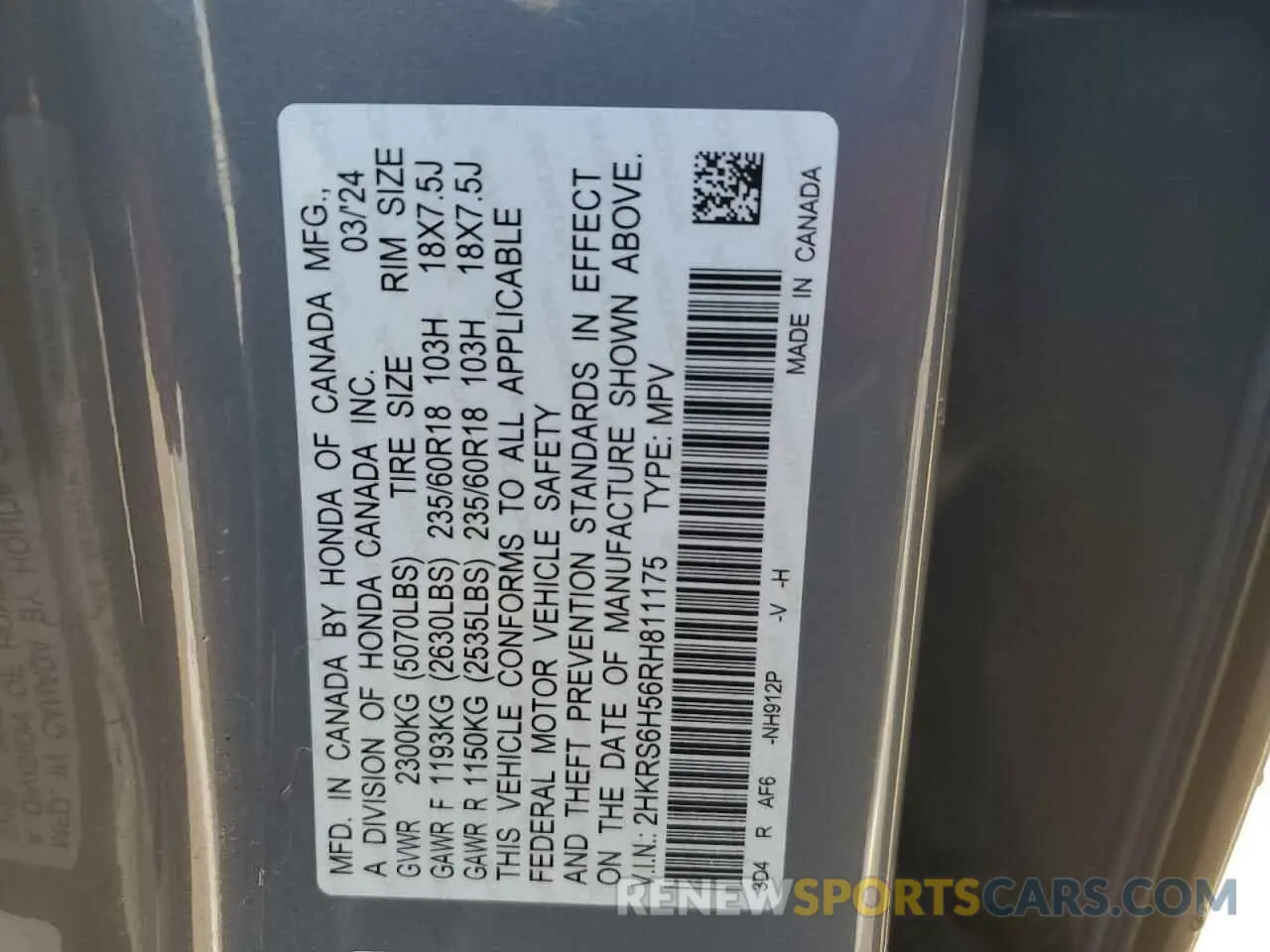 16 fotografías del automóvil dañado 2HKRS6H56RH811175 HONDA CRV 2024