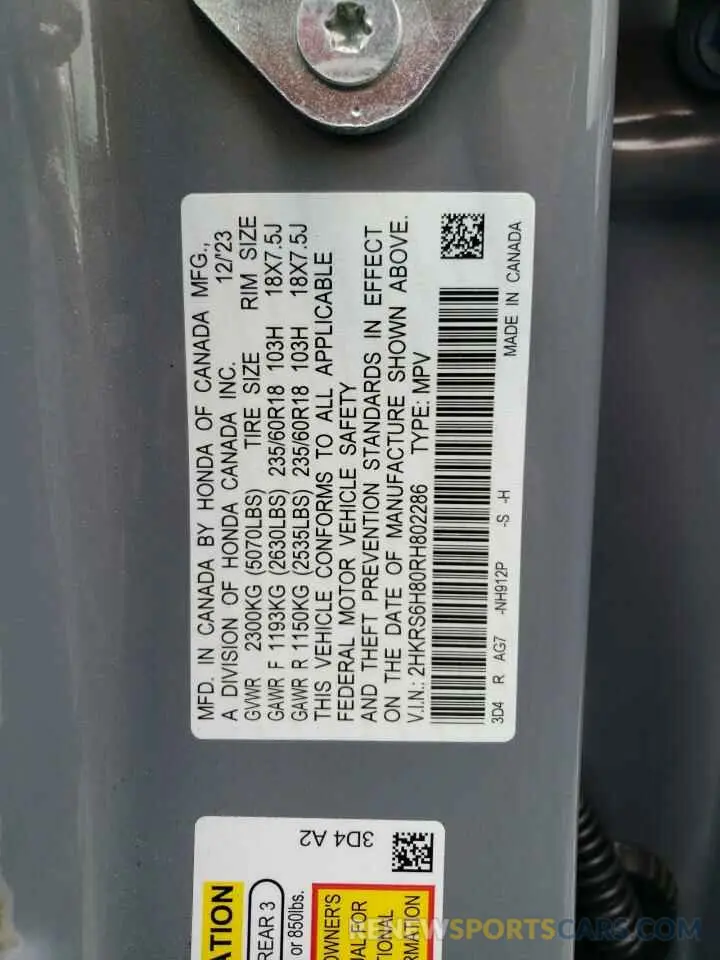 13 fotografías del automóvil dañado 2HKRS6H80RH802286 HONDA CRV 2024