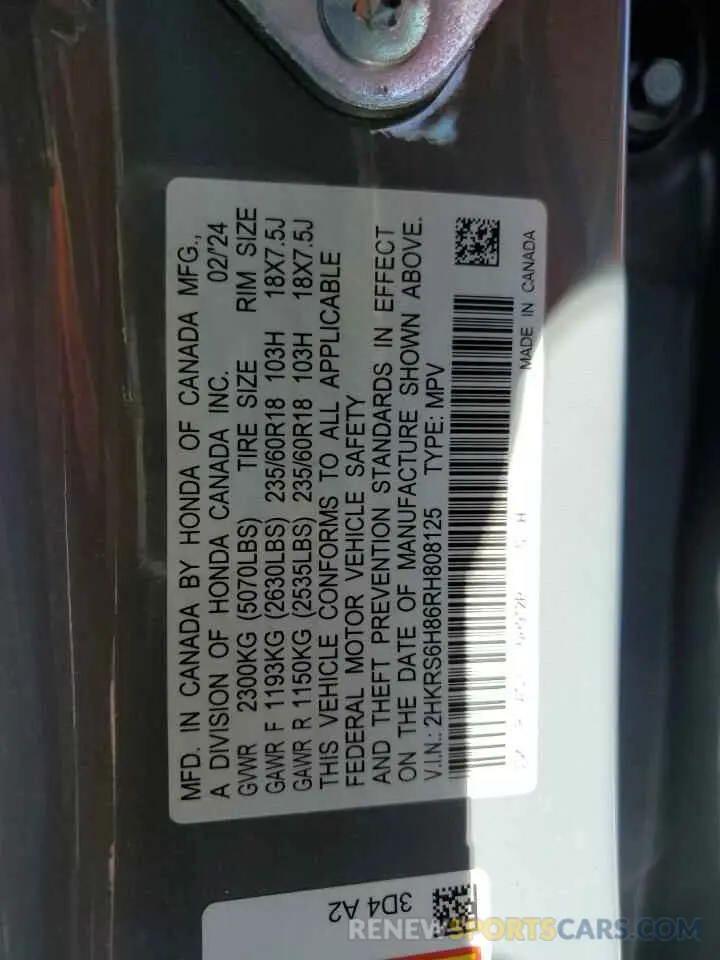 13 fotografías del automóvil dañado 2HKRS6H86RH808125 HONDA CRV 2024