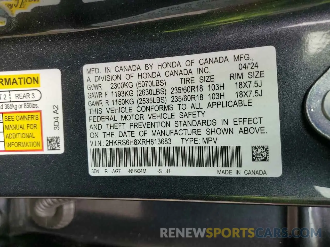 15 fotografías del automóvil dañado 2HKRS6H8XRH813683 HONDA CRV 2024