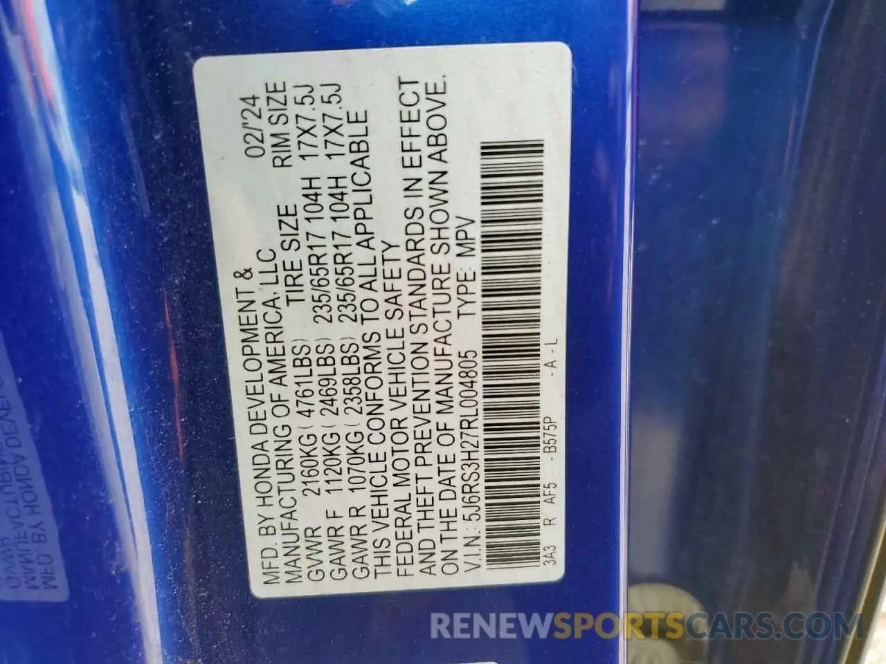 13 fotografías del automóvil dañado 5J6RS3H27RL004805 HONDA CRV 2024