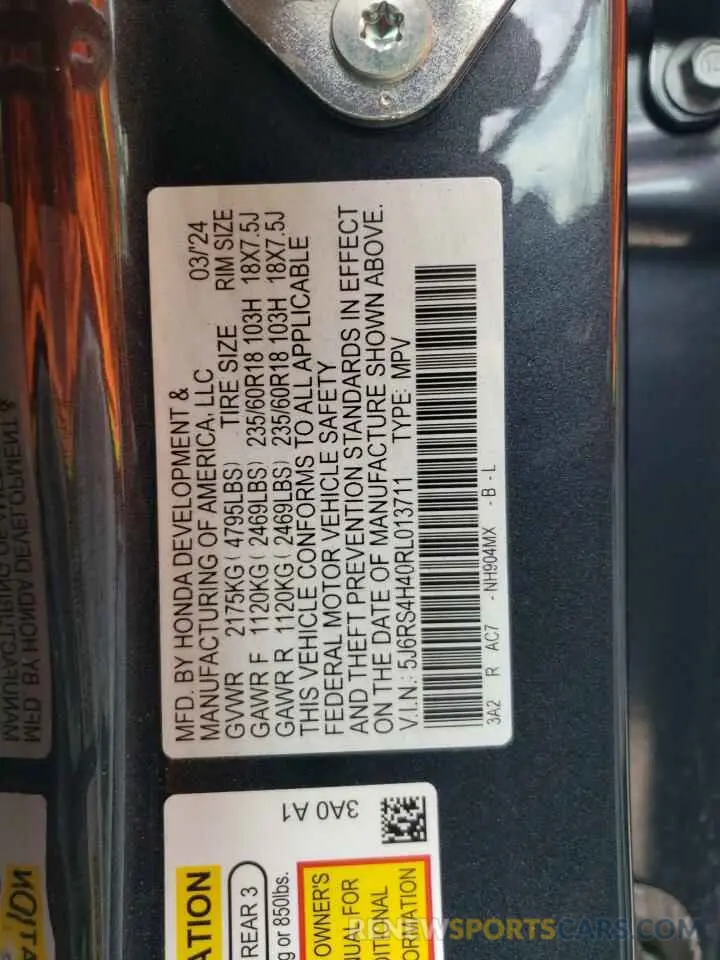 13 fotografías del automóvil dañado 5J6RS4H40RL013711 HONDA CRV 2024