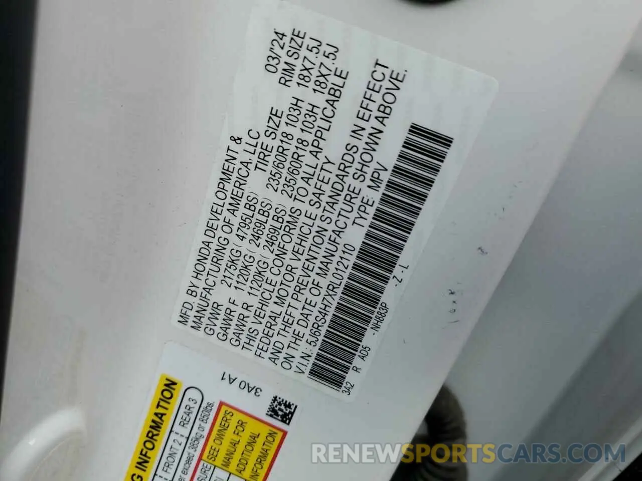 14 fotografías del automóvil dañado 5J6RS4H7XRL012110 HONDA CRV 2024