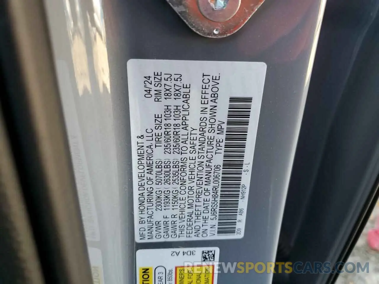 12 fotografías del automóvil dañado 5J6RS5H84RL006706 HONDA CRV 2024