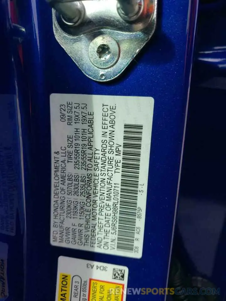 13 fotografías del automóvil dañado 5J6RS6H98RL010711 HONDA CRV 2024