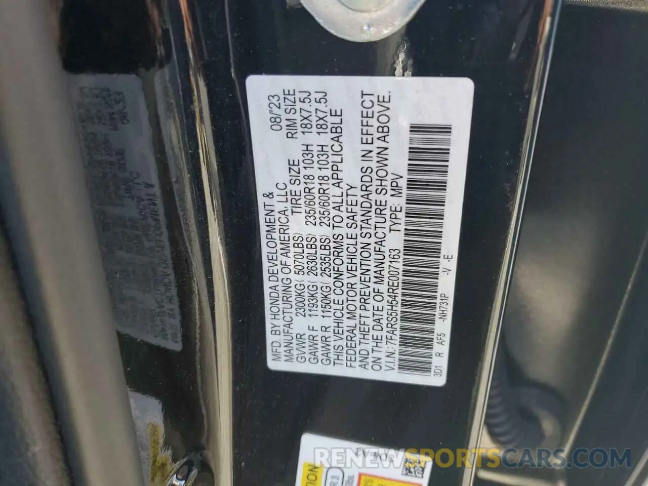 13 fotografías del automóvil dañado 7FARS5H54RE007163 HONDA CRV 2024