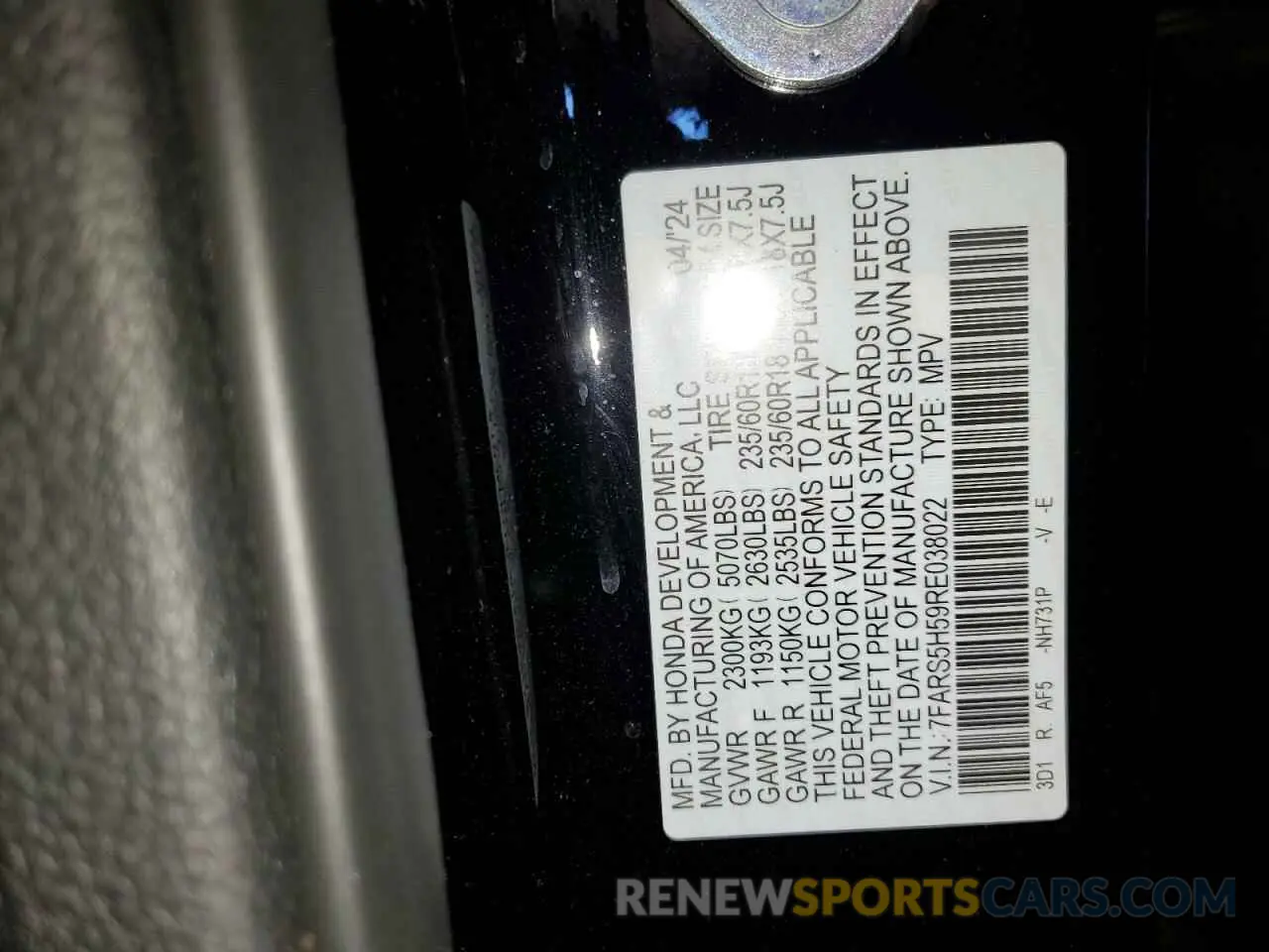 13 fotografías del automóvil dañado 7FARS5H59RE038022 HONDA CRV 2024