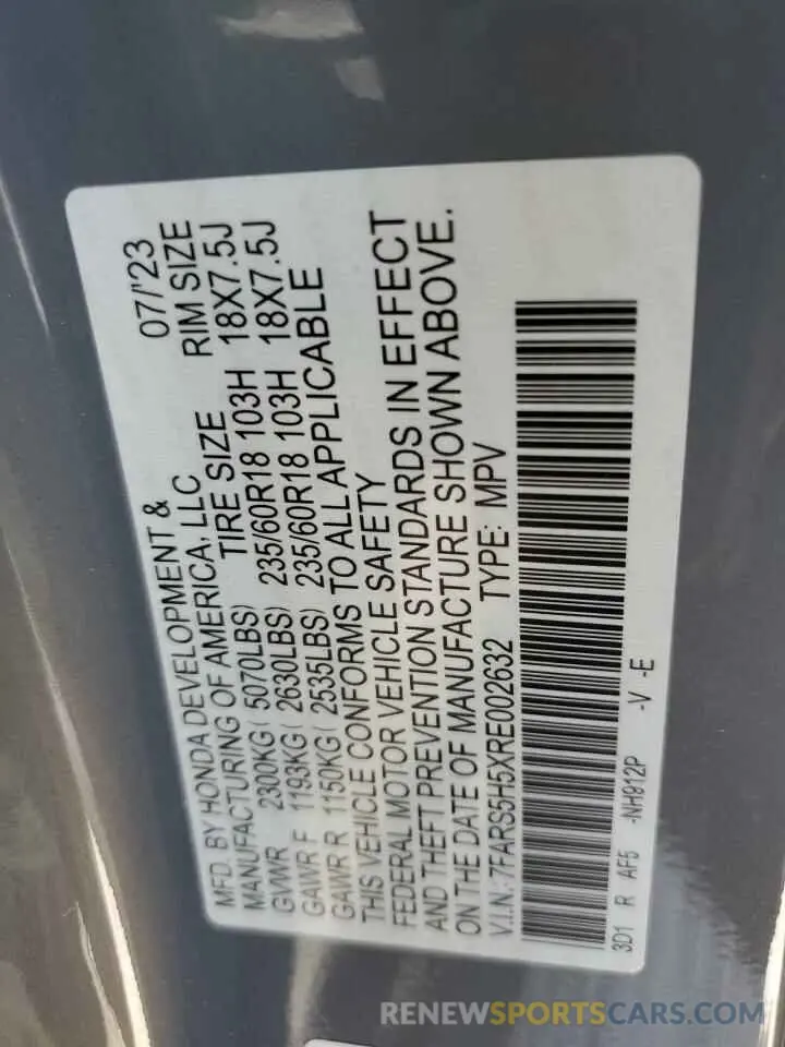 13 fotografías del automóvil dañado 7FARS5H5XRE002632 HONDA CRV 2024