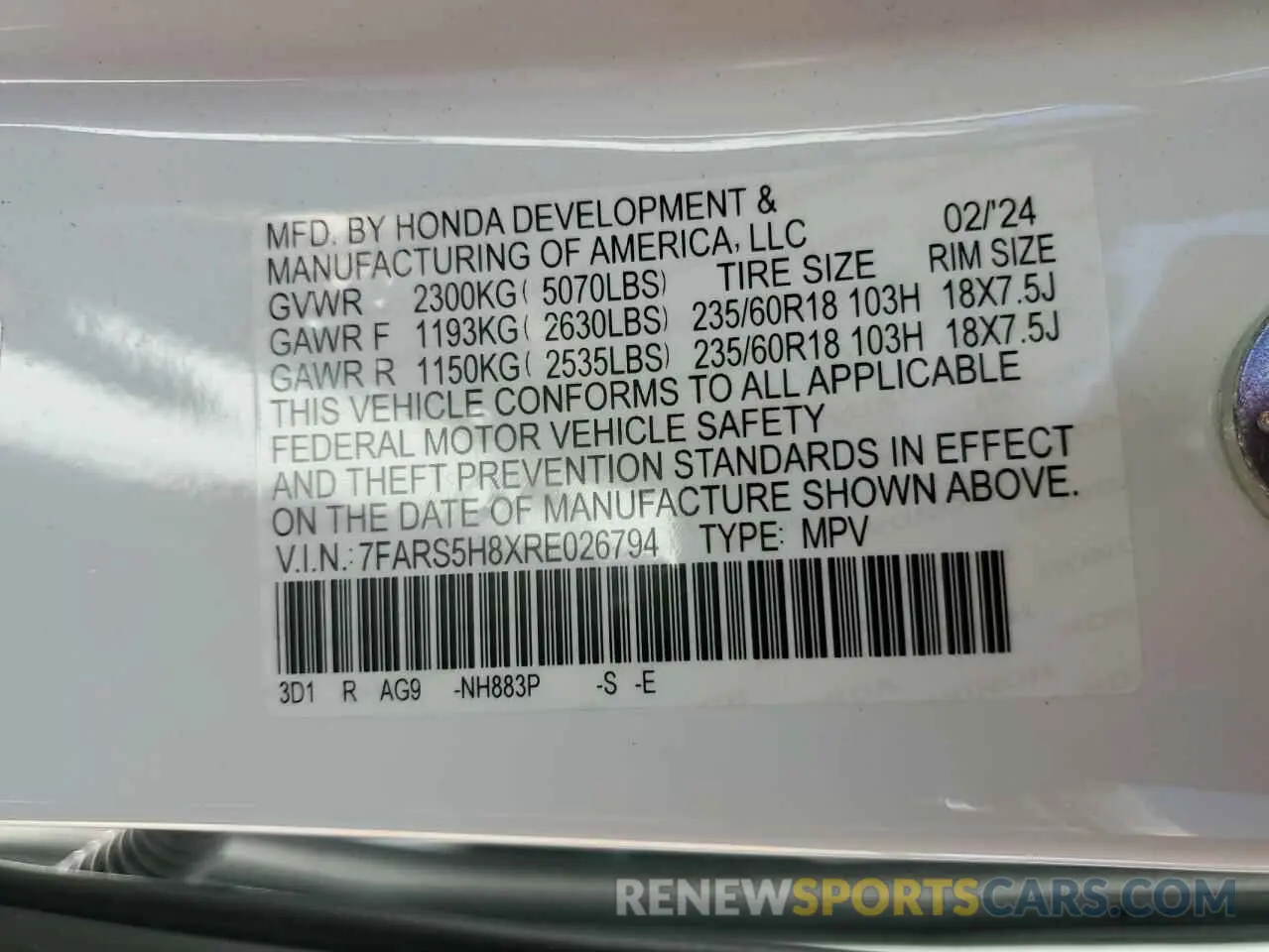 14 fotografías del automóvil dañado 7FARS5H8XRE026794 HONDA CRV 2024