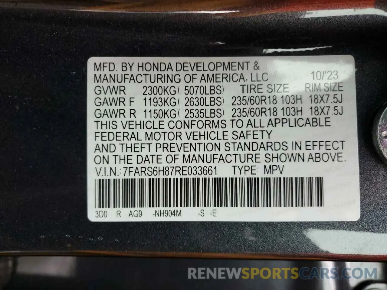 15 fotografías del automóvil dañado 7FARS6H87RE033661 HONDA CRV 2024