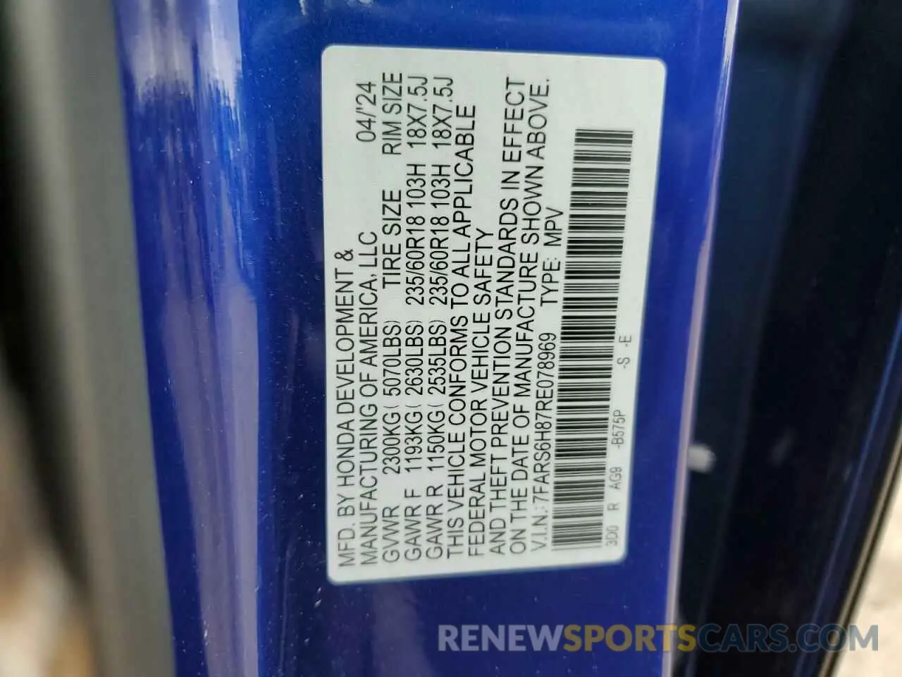 13 fotografías del automóvil dañado 7FARS6H87RE078969 HONDA CRV 2024