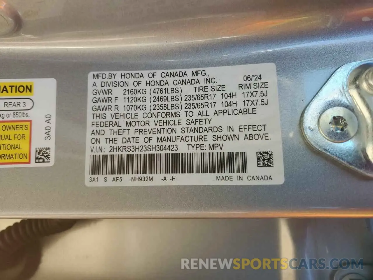 13 fotografías del automóvil dañado 2HKRS3H23SH304423 HONDA CRV 2025