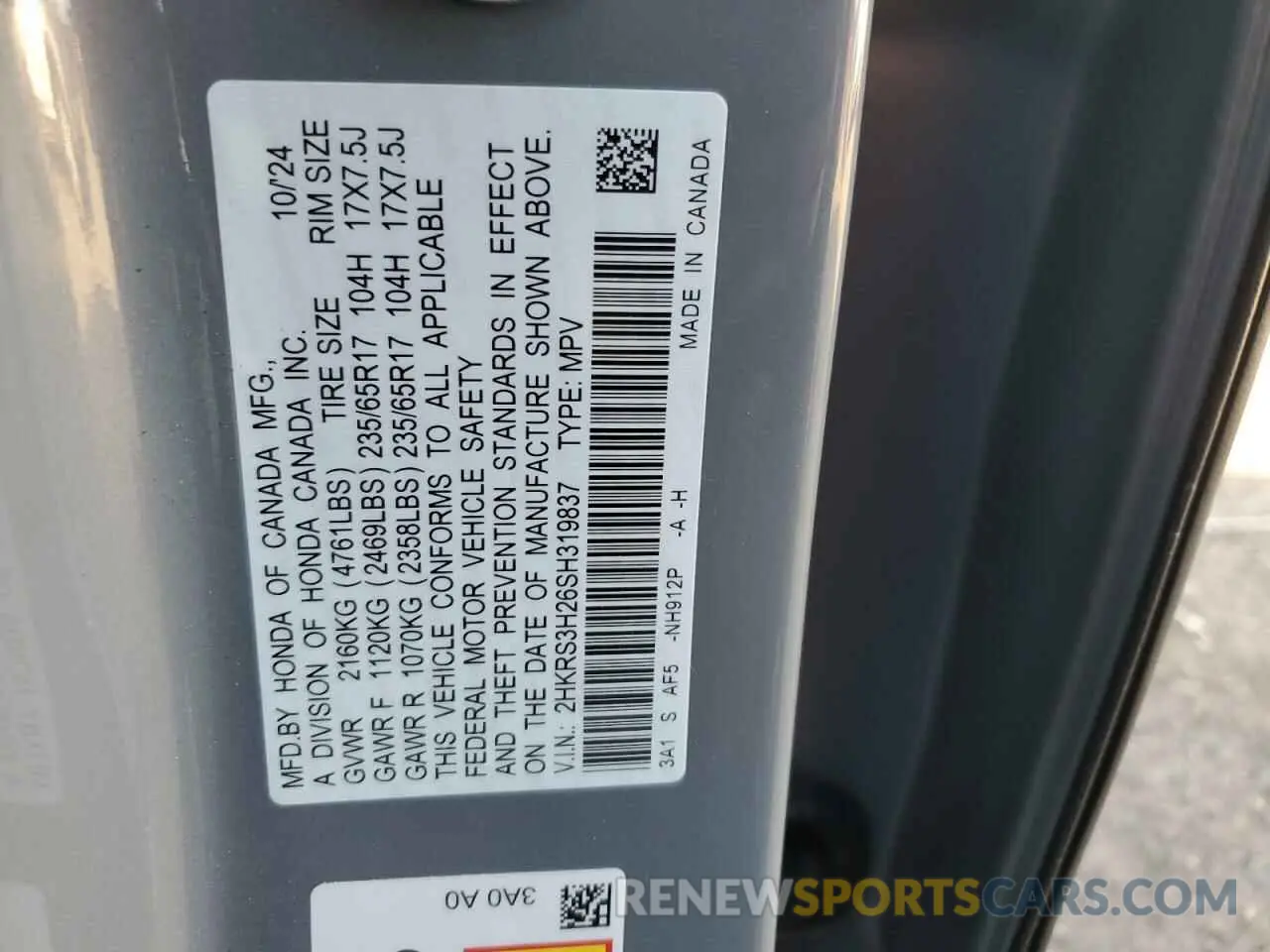 13 fotografías del automóvil dañado 2HKRS3H26SH319837 HONDA CRV 2025