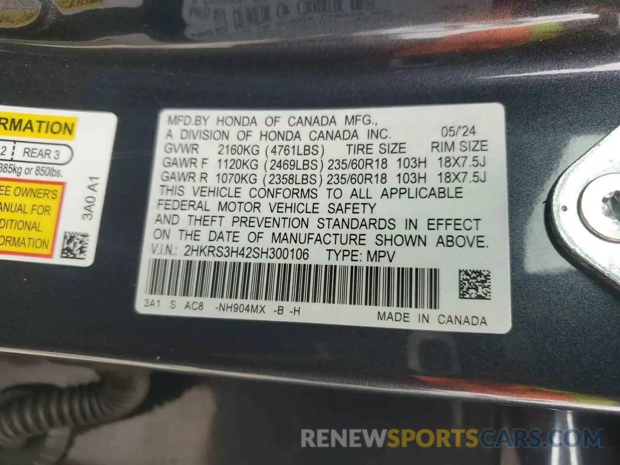 14 fotografías del automóvil dañado 2HKRS3H42SH300106 HONDA CRV 2025
