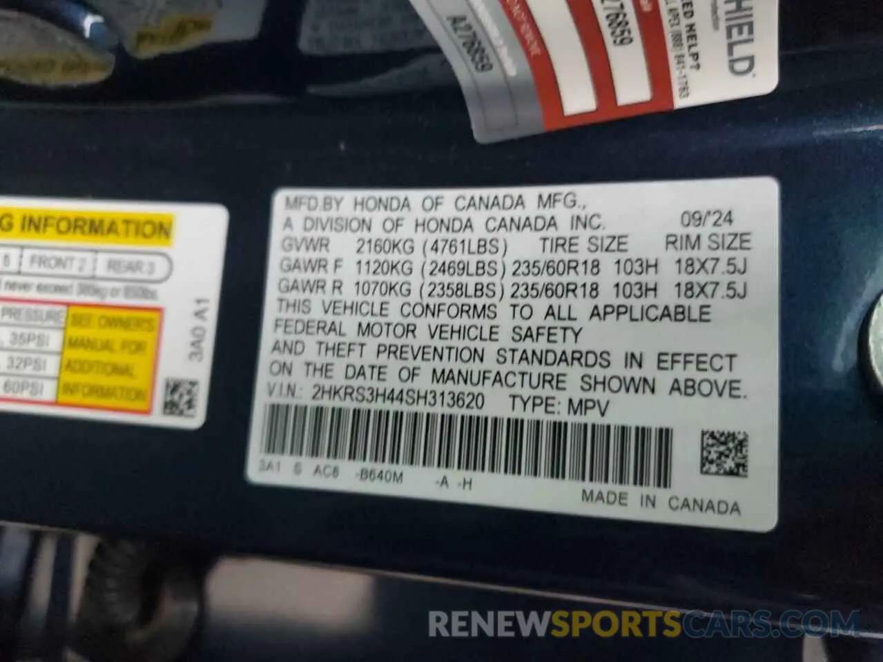 15 fotografías del automóvil dañado 2HKRS3H44SH313620 HONDA CRV 2025