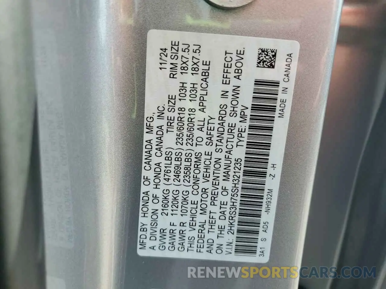 14 fotografías del automóvil dañado 2HKRS3H75SH321235 HONDA CRV 2025